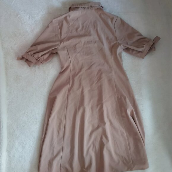 Reina Tan Collared Button Up Midi Tie Waist Coat or Dress - Picture 6 of 16